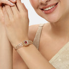 Intricate Crystal Kada with Ruby Accent - Gold - Red
