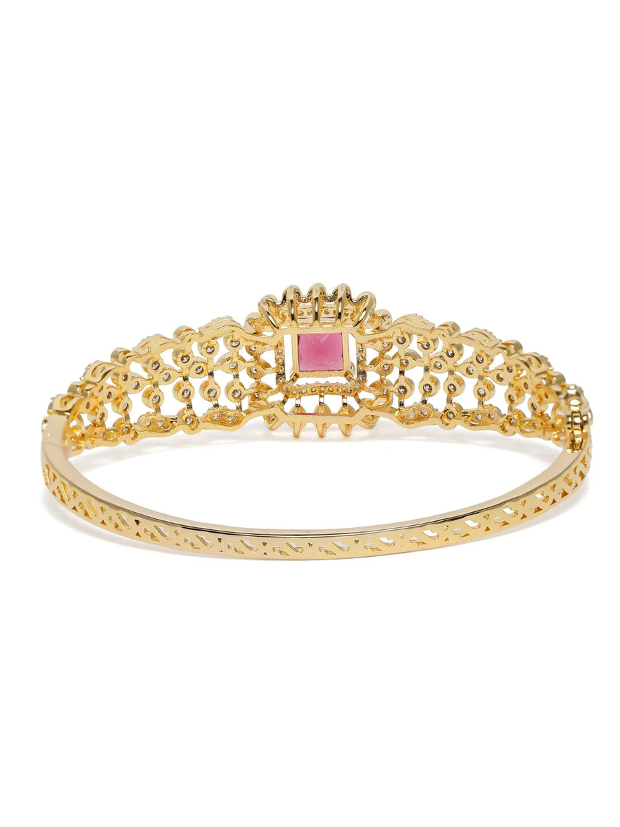Intricate Crystal Kada with Ruby Accent - Gold - Red