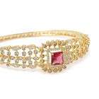 Intricate Crystal Kada with Ruby Accent - Gold - Red