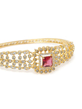 Intricate Crystal Kada with Ruby Accent - Gold - Red
