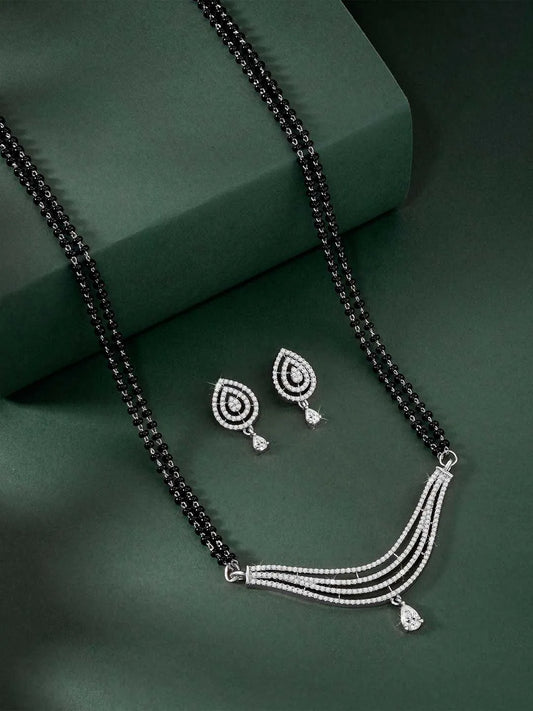 Layered Graceful Wave Silver Mangalsutra Set