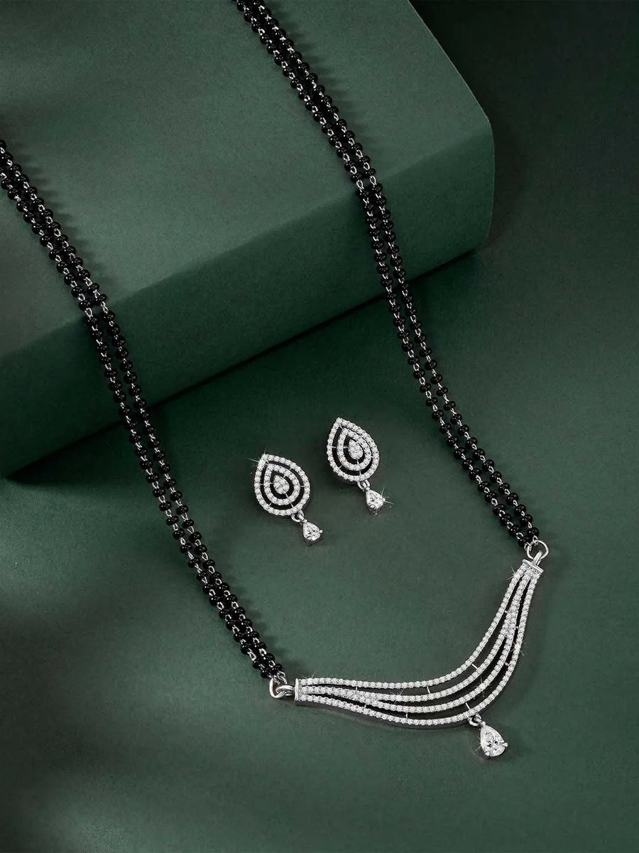 Layered Graceful Wave Silver Mangalsutra Set