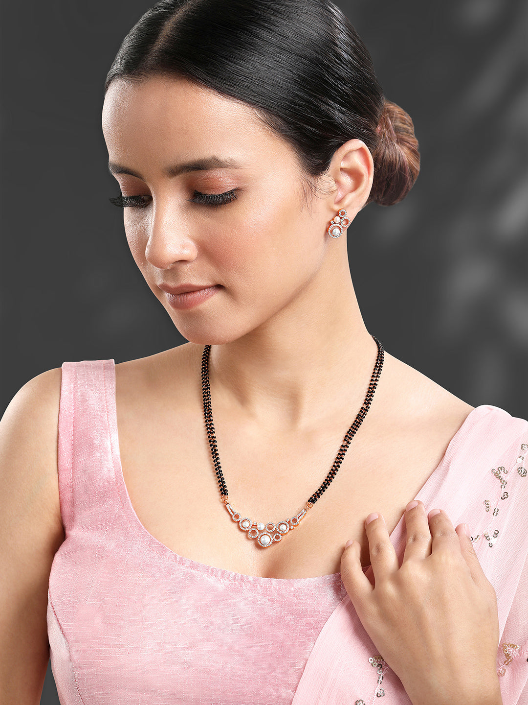 Shimmering Rose Gold CZ Mangalsutra Set