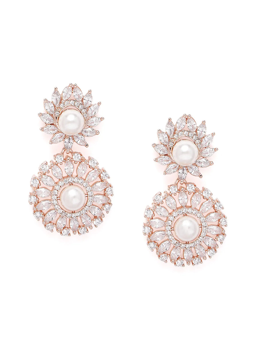 Floral Halo CZ Pearl Necklace Set