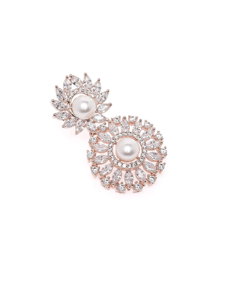 Floral Halo CZ Pearl Necklace Set