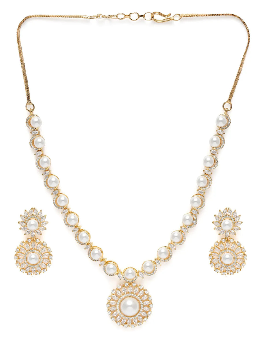 Pearl Accented CZ Necklace Set