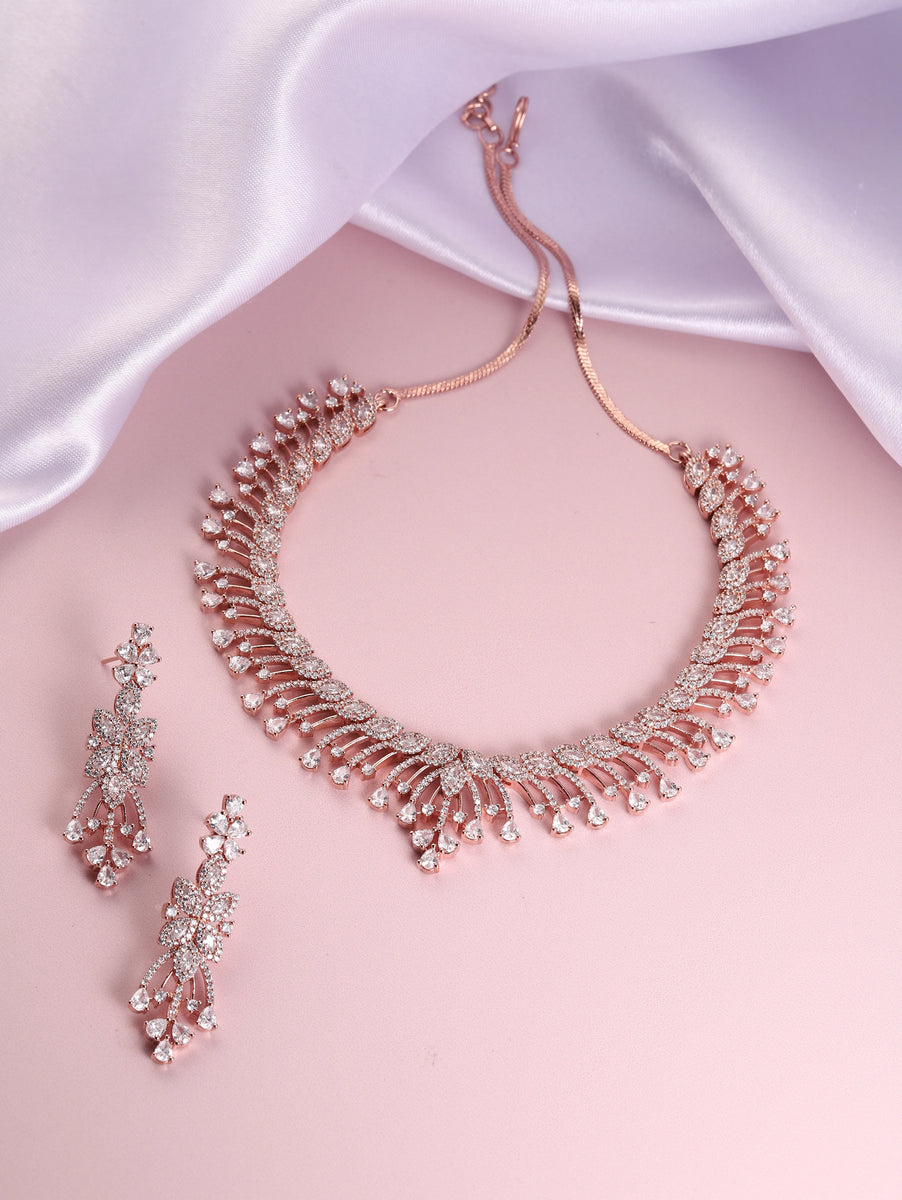 Graceful Evening Wear CZ Necklace Set | Elegant Fashion Jewellery by Peora


