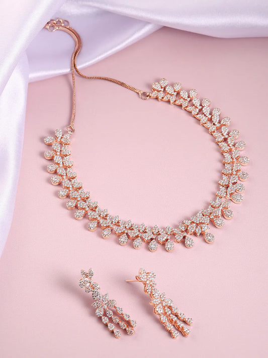 Sparkling CZ Necklace Set with Design