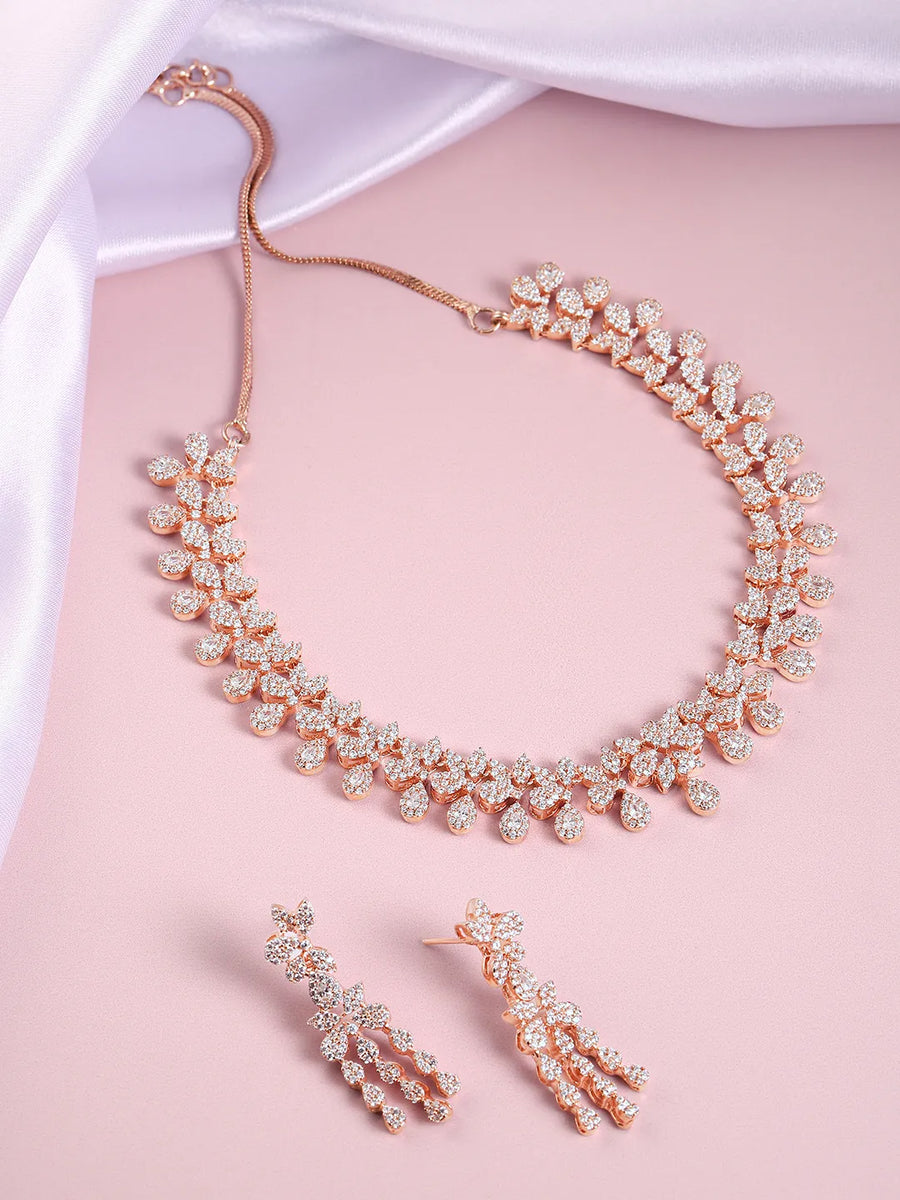 Sparkling CZ Necklace Set with Design