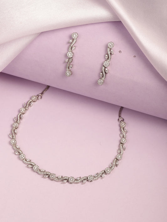 CZ Necklace with Vine Leaf Design