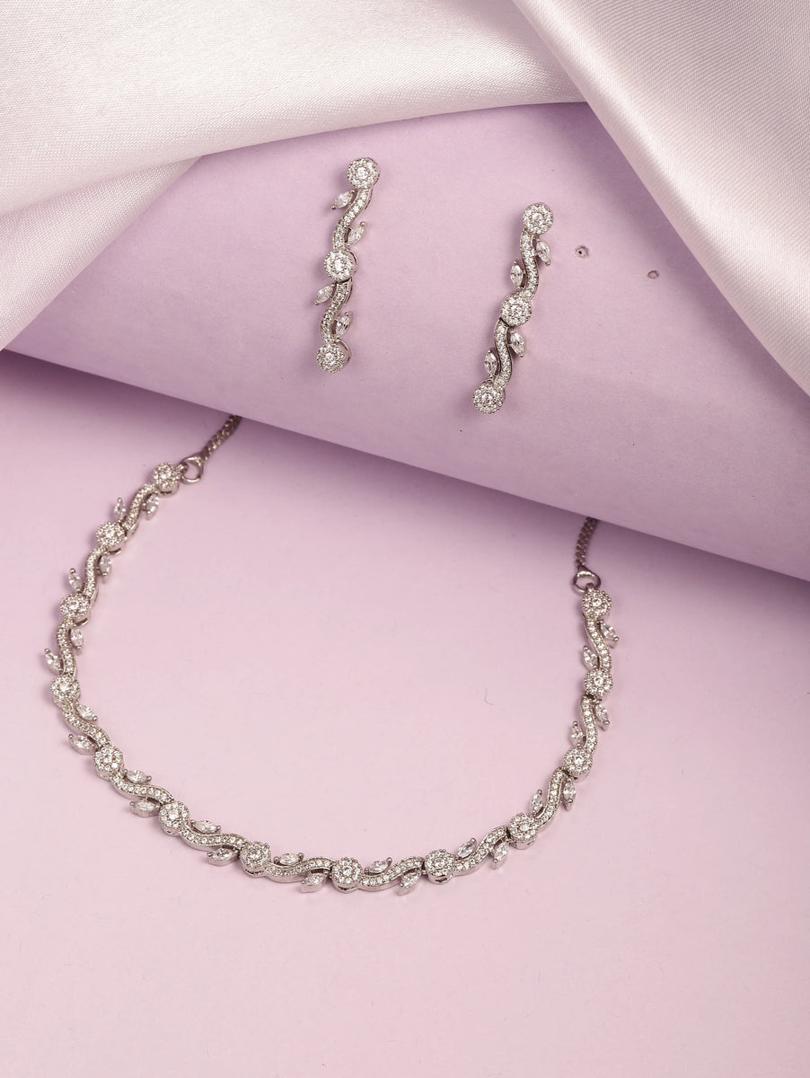 CZ Necklace with Vine Leaf Design