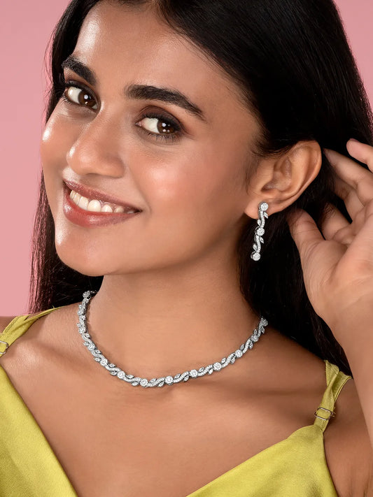 CZ Necklace with Vine Leaf Design