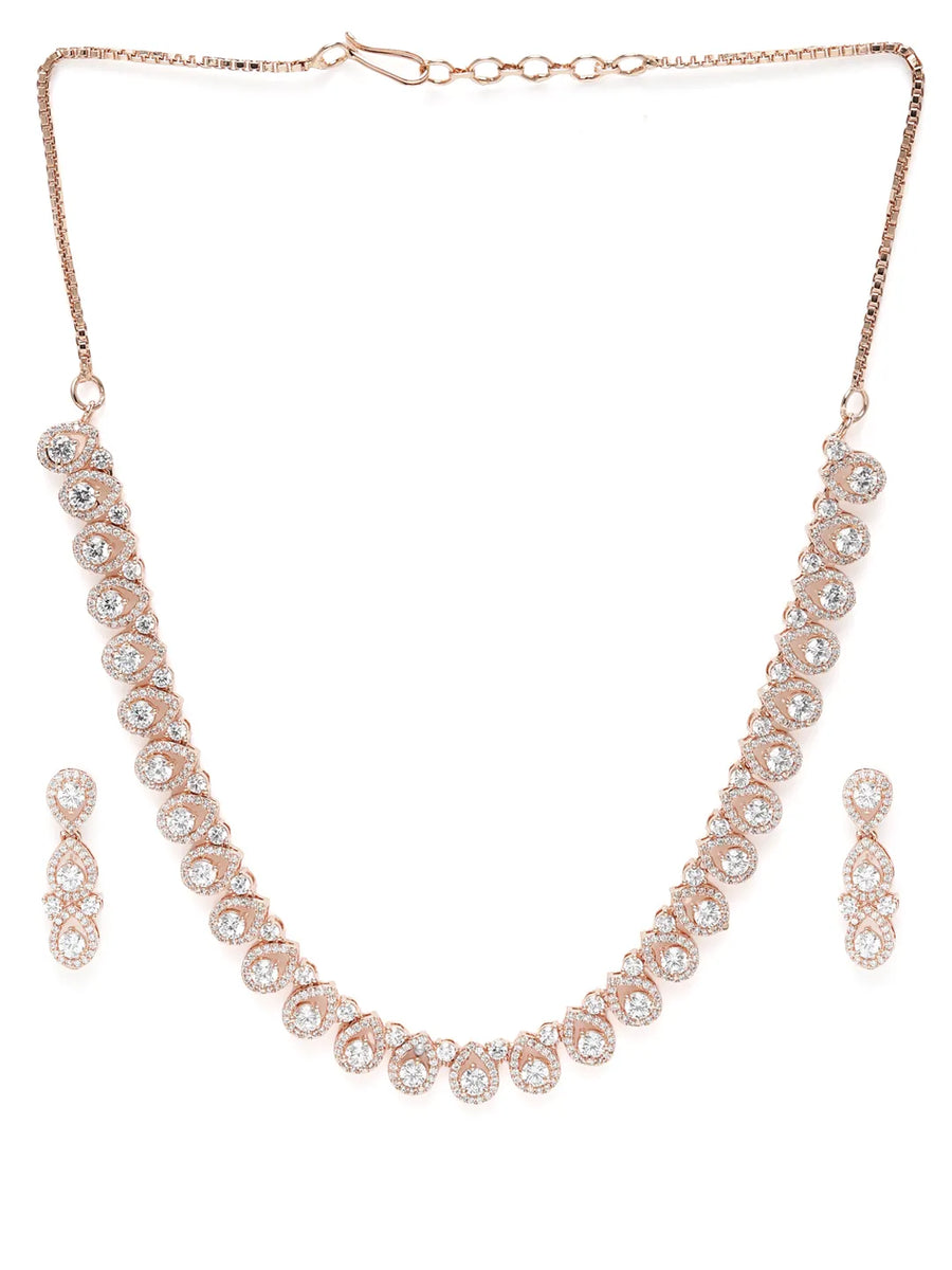 Teardrop Shaped CZ Necklace Earring Set - Rose Gold