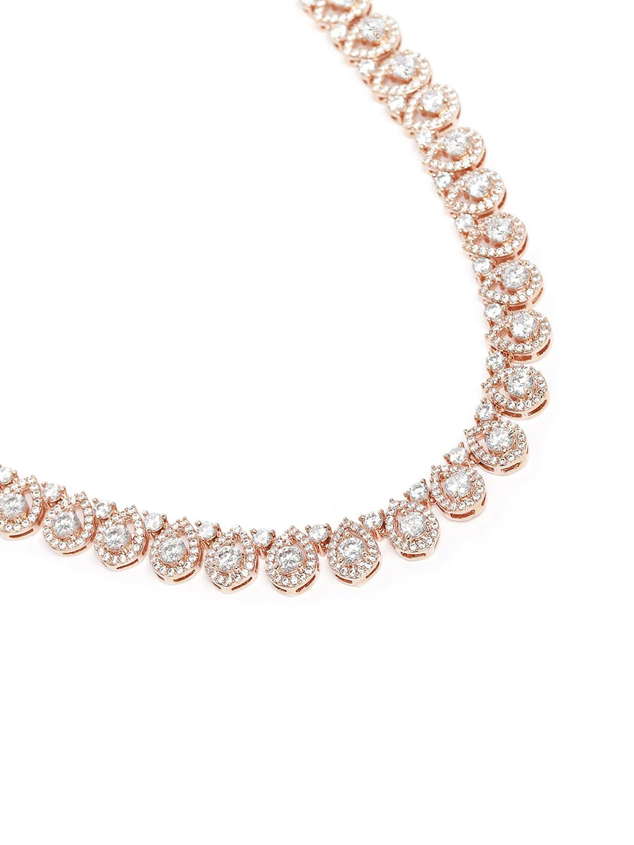 Teardrop Shaped CZ Necklace Earring Set - Rose Gold