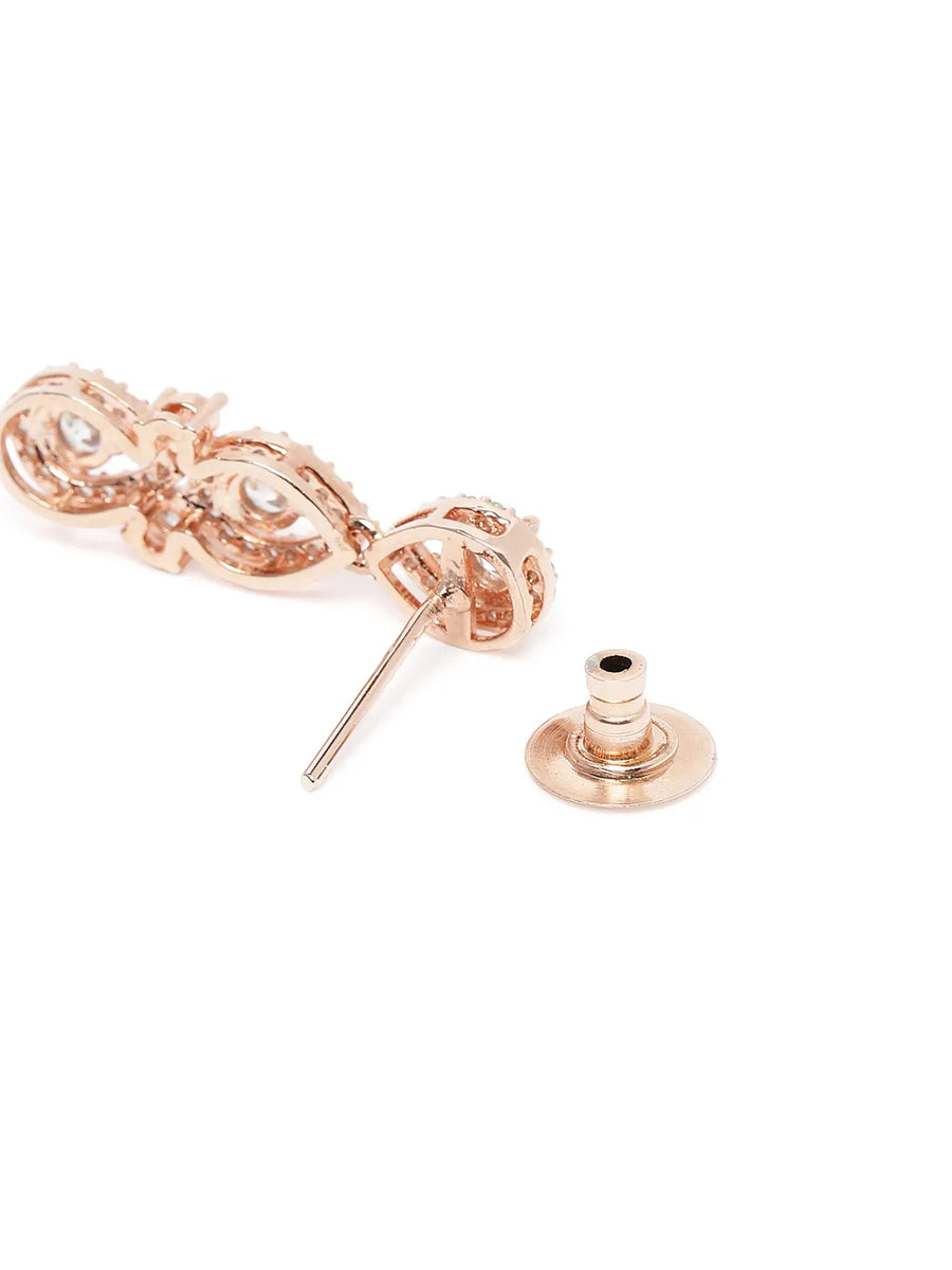 Teardrop Shaped CZ Necklace Earring Set - Rose Gold