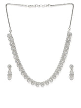 Teardrop Shaped CZ Necklace Earring Set - Silver