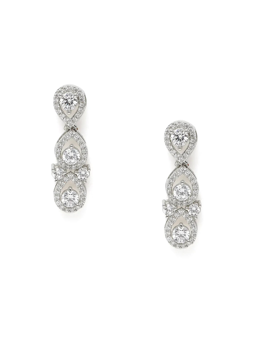 Teardrop Shaped CZ Necklace Earring Set - Silver