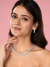 Teardrop Shaped CZ Necklace Earring Set - Silver