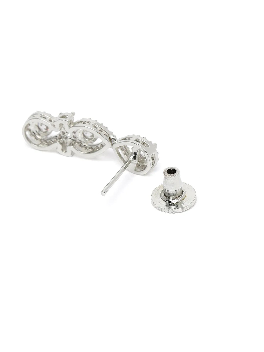 Teardrop Shaped CZ Necklace Earring Set - Silver