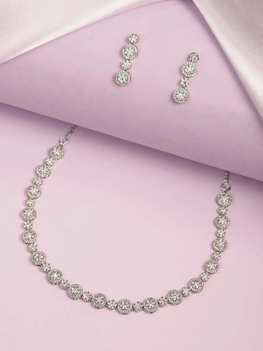 Opulent CZ Round Cluster Necklace Set