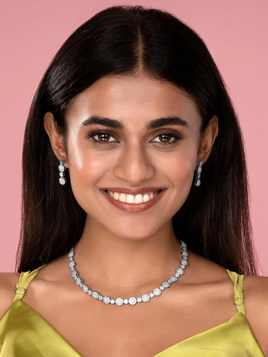 Opulent CZ Round Cluster Necklace Set