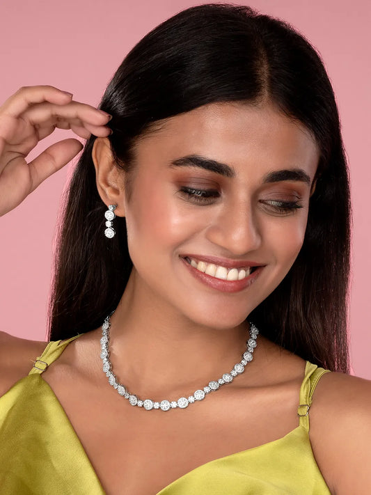 Opulent CZ Round Cluster Necklace Set