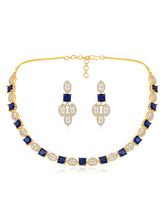 Royal Blue & White CZ Gold Necklace Set