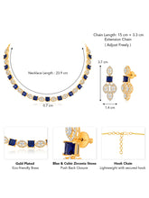 Royal Blue & White CZ Gold Necklace Set