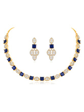 Royal Blue & White CZ Gold Necklace Set