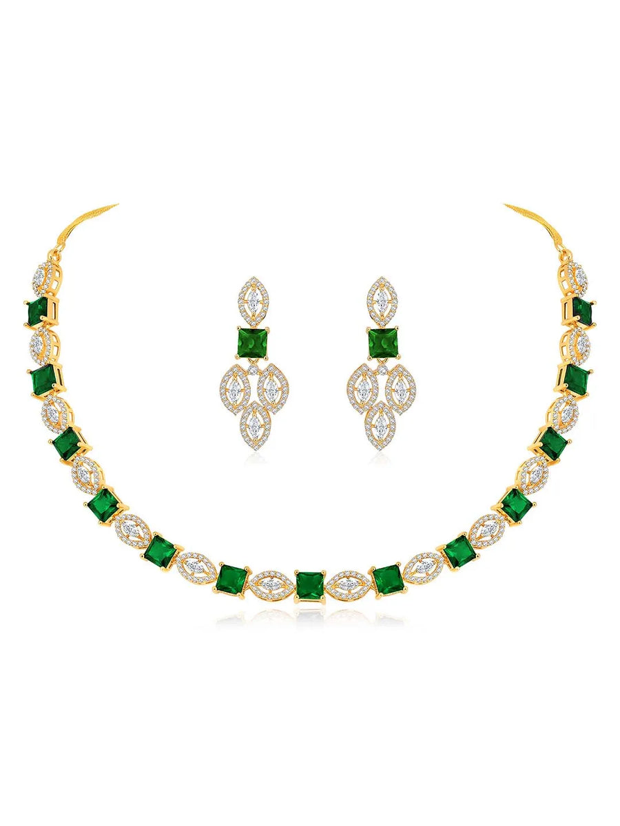 Radiant Lush Glow CZ Necklace Design - Gold- Green