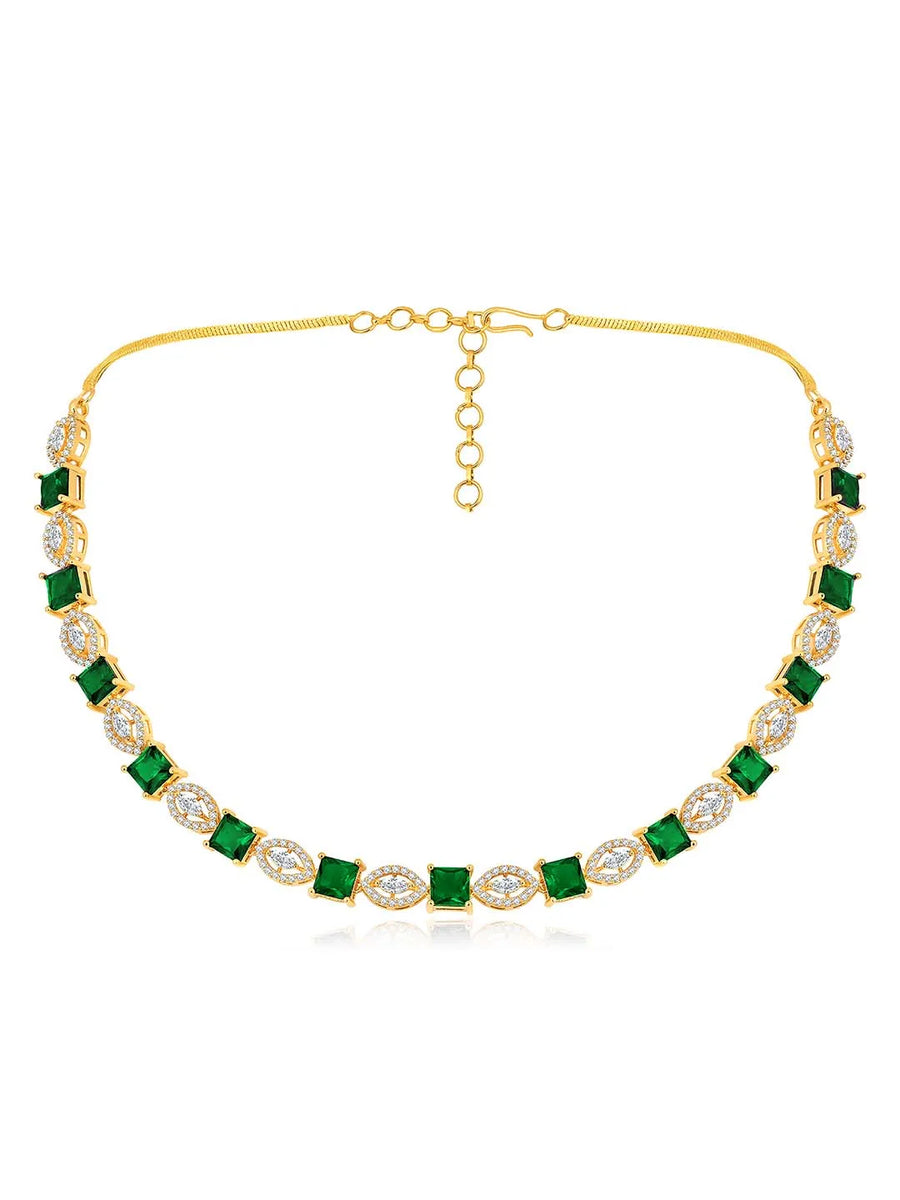 Radiant Lush Glow CZ Necklace Design - Gold- Green