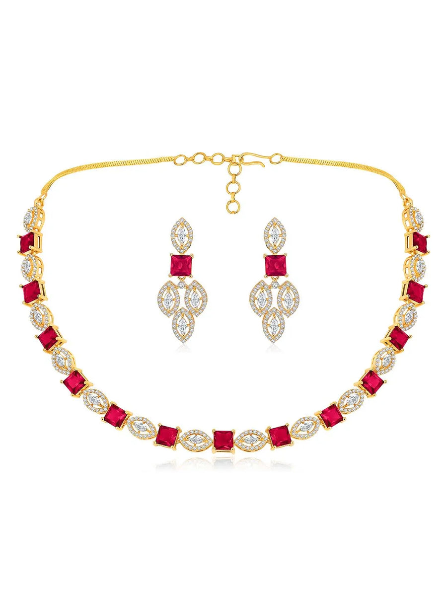 Radiant Lush Glow CZ Necklace Design - Gold - Rani Pink