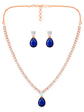 Chic Blue & White CZ Rose Gold Necklace Set