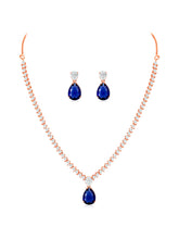 Chic Blue & White CZ Rose Gold Necklace Set