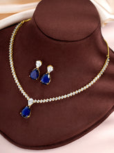 Chic Blue & White CZ Rose Gold Necklace Set