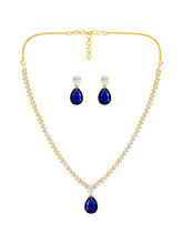 Chic Blue & White CZ Rose Gold Necklace Set