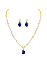 Chic Blue & White CZ Rose Gold Necklace Set