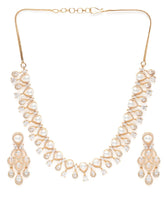 CZ & Pearl Studded Necklace Set - Gold