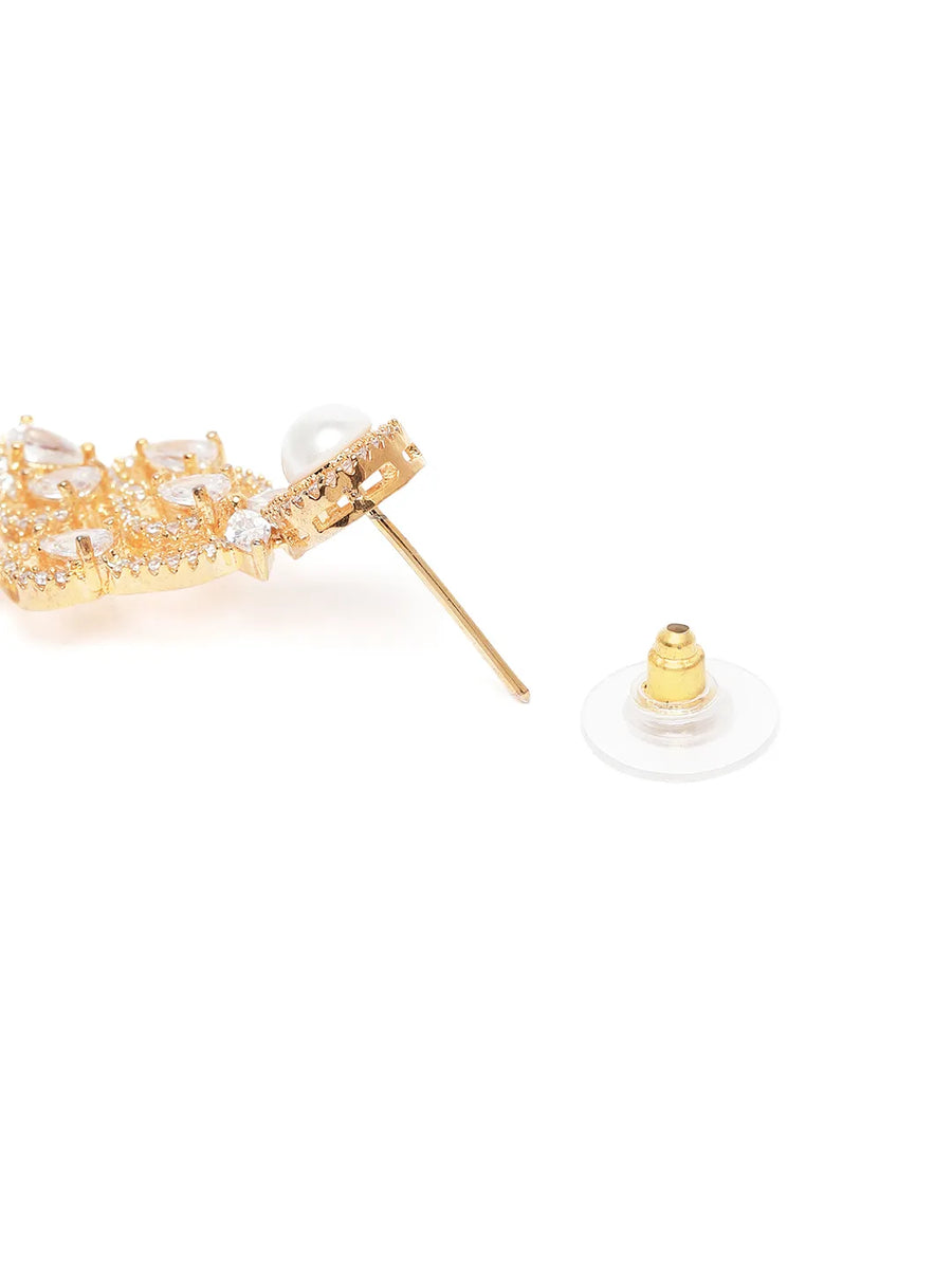 CZ & Pearl Studded Necklace Set - Gold