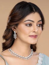 CZ & Pearl Studded Necklace Set - Silver