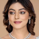 CZ & Pearl Studded Necklace Set - Silver