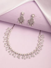 CZ & Pearl Studded Necklace Set - Silver