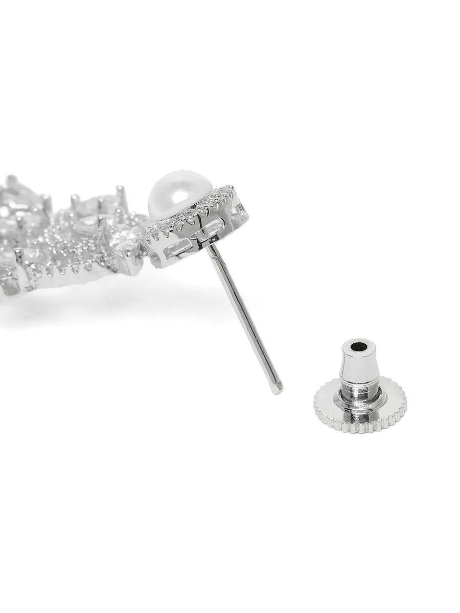 CZ & Pearl Studded Necklace Set - Silver