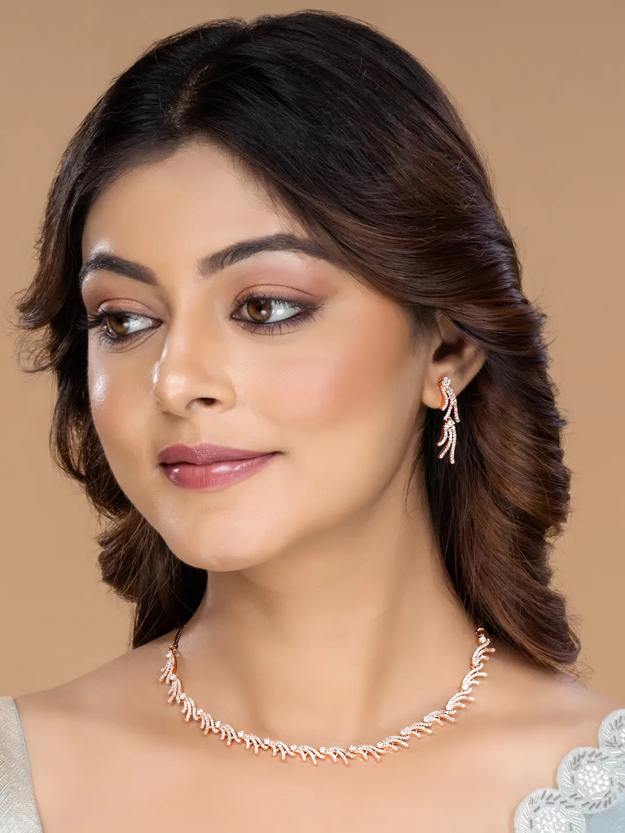 CZ Studded Flowing Charm Necklace Set