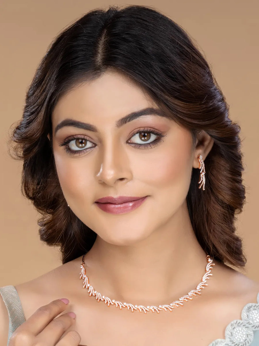 CZ Studded Flowing Charm Necklace Set