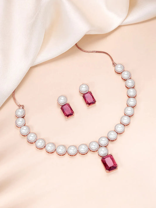 Sparkling CZ & Pearl Necklace Set
