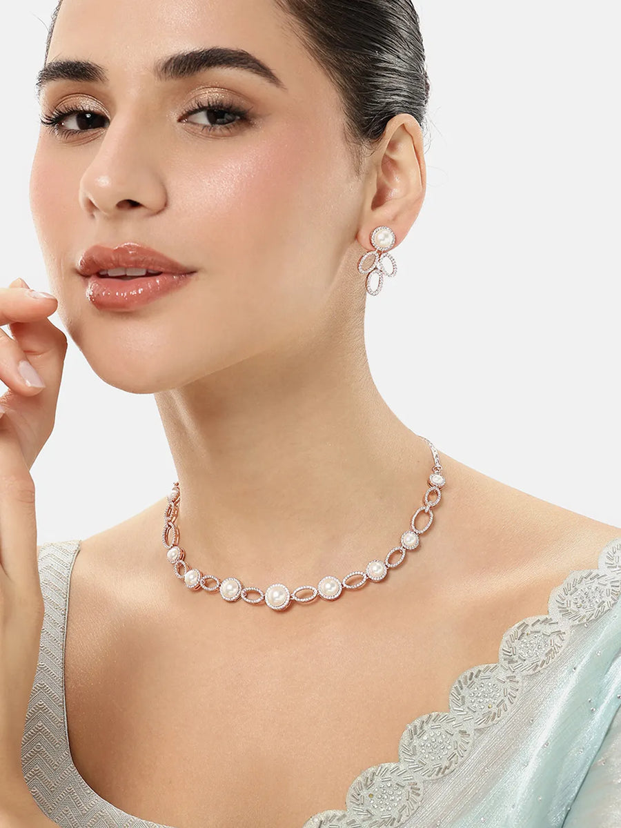 Modern Twist Pearl Ensemble Necklace Set - Rose Gold