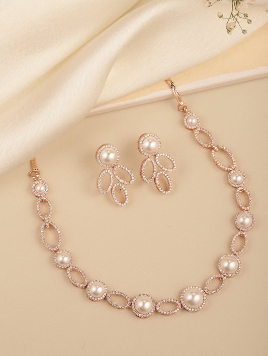 Modern Twist Pearl Ensemble Necklace Set - Rose Gold