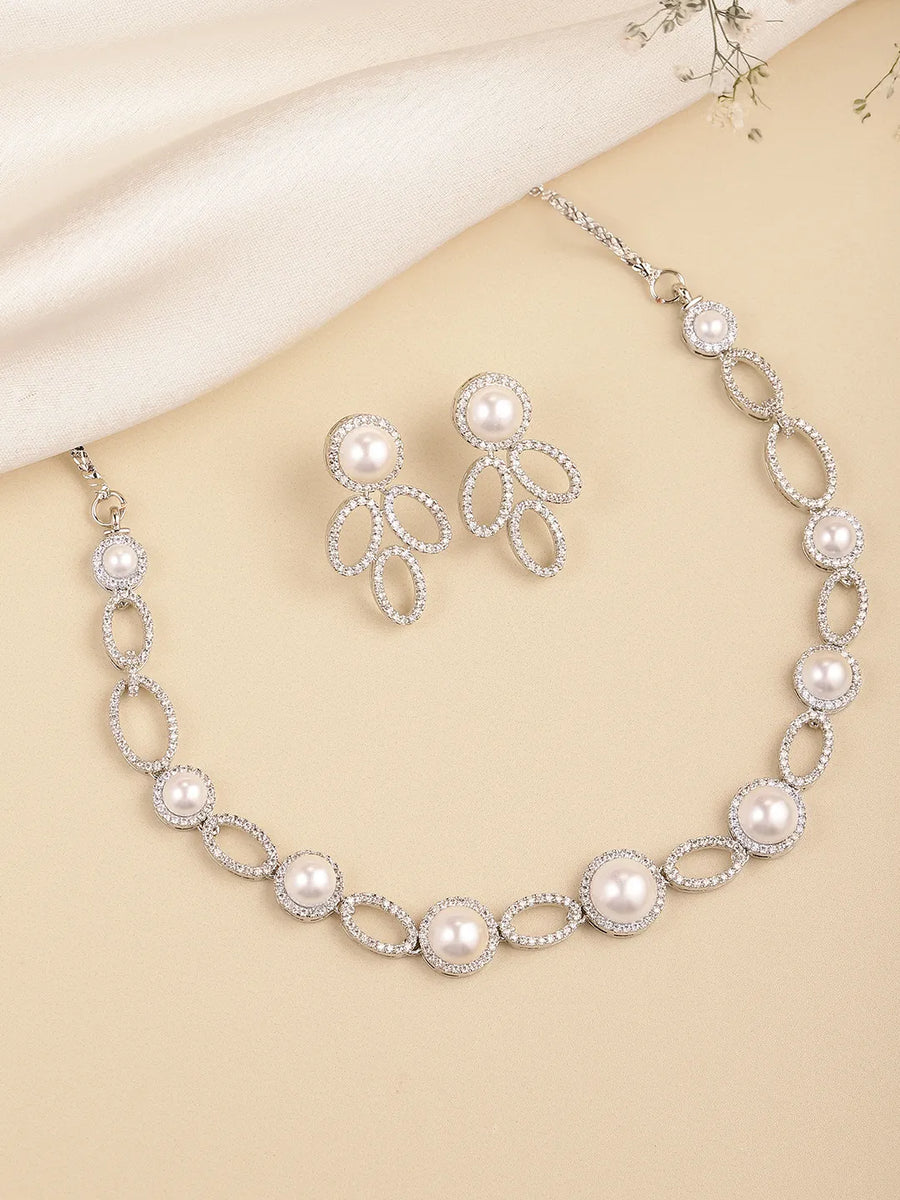 Modern Twist Pearl Ensemble Necklace Set - Silver