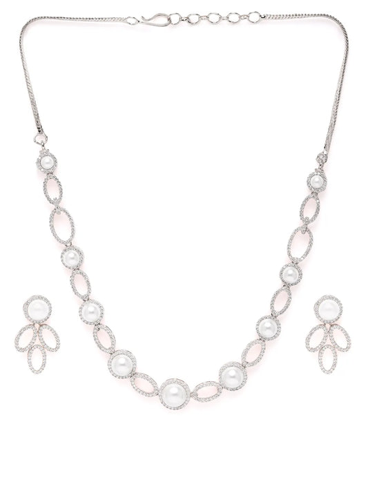 Modern Twist Pearl Ensemble Necklace Set - Silver